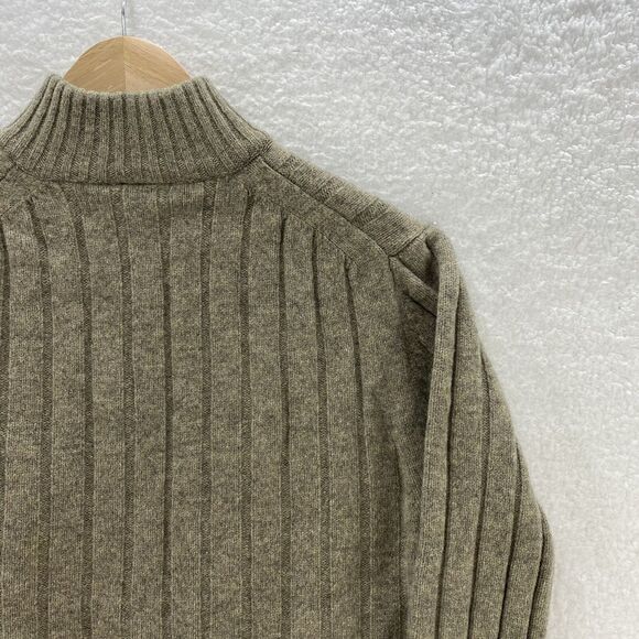 GAP Sweater Men's Large Beige VTG Lambswool Cable Knit Mock Neck 1/4 Zip Preppy - Picture 12 of 16